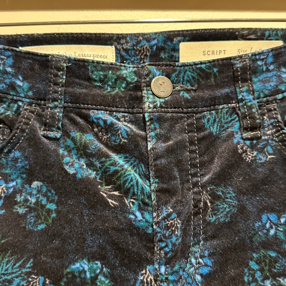 Pilcro and the Letterpress Script‎ Pants Women 28 Blue Velvet Floral Mid Rise - Picture 4 of 9